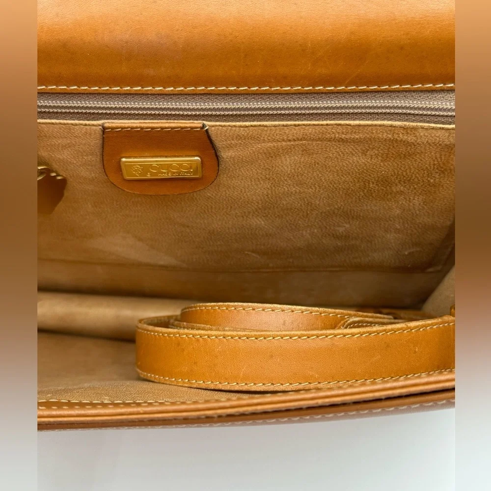 Gucci-Authentic-Vintage All Leather 2 Way Handbag Camel - Picture 10 of 13